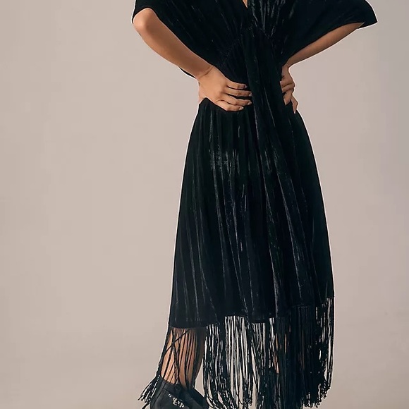 Anthropologie Black Fringe Midi Dress (OSFM) - Picture 3 of 5